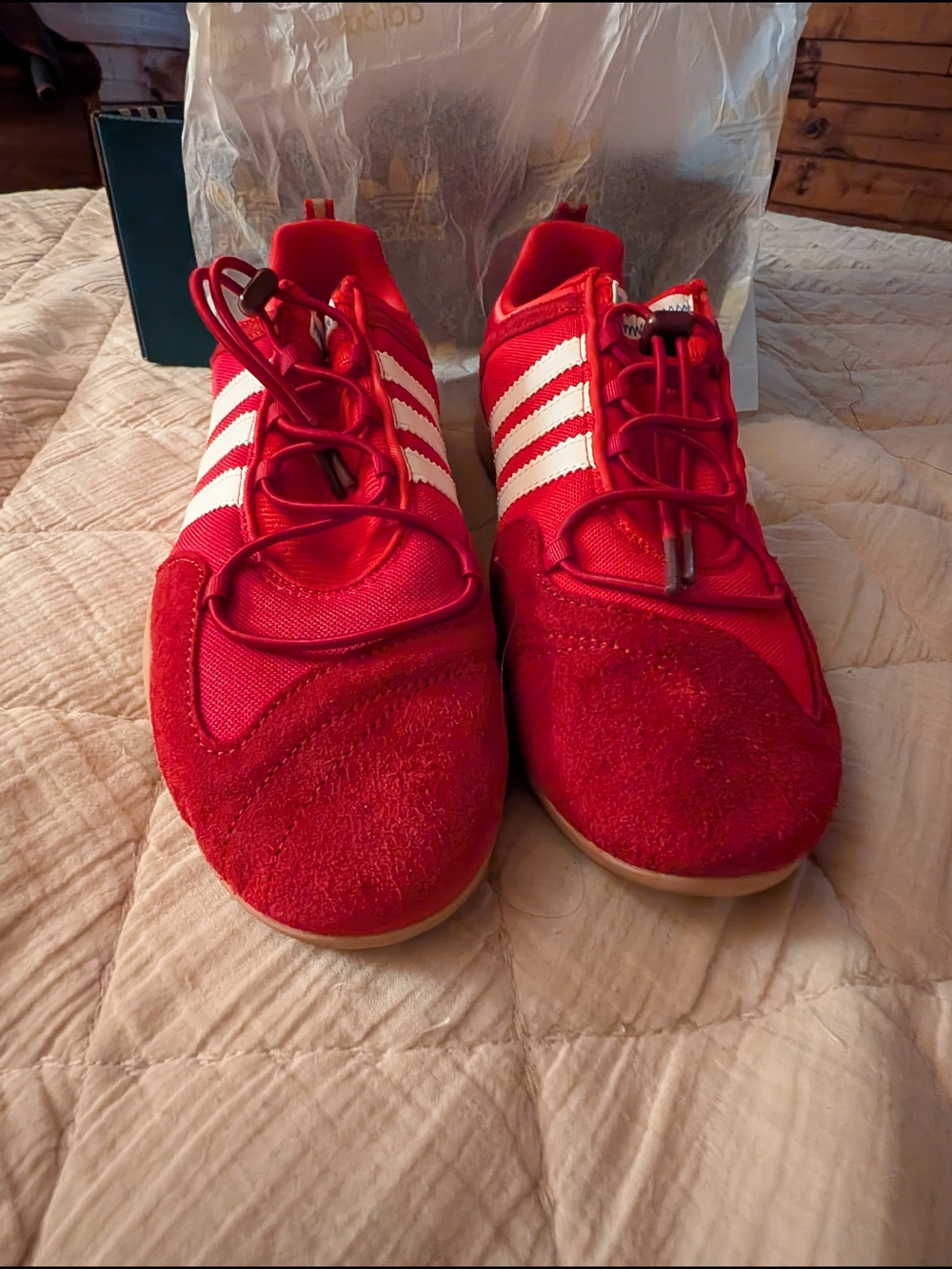 adidas Red Bad Bunny Ballerina Sneakers with White Stripes - Picture 2 of 6